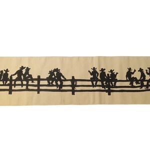 Cowboys Sitting On Fence Table Runner Black & Tan 13"x75"